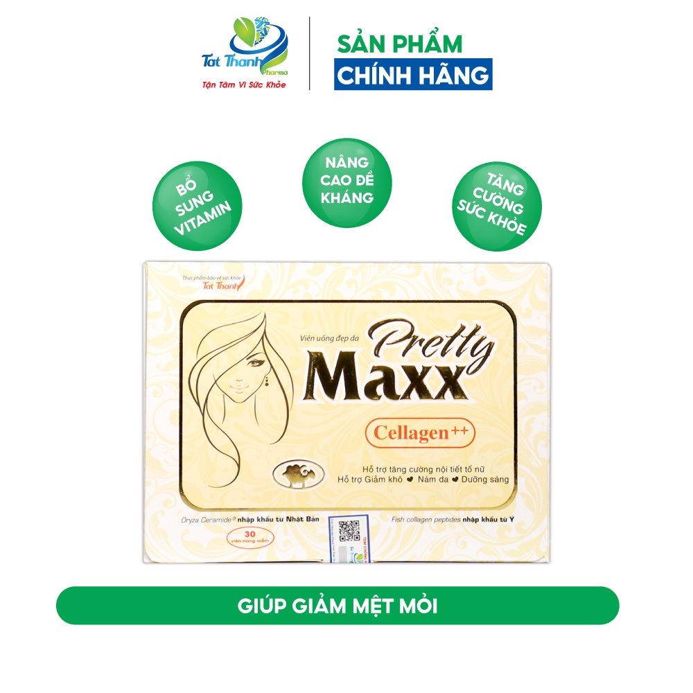 Viên uống đẹp da Pretty Maxx Cellagen ++ Tất Thành Pharma tăng cường nội tiết tố nữ 30 viên