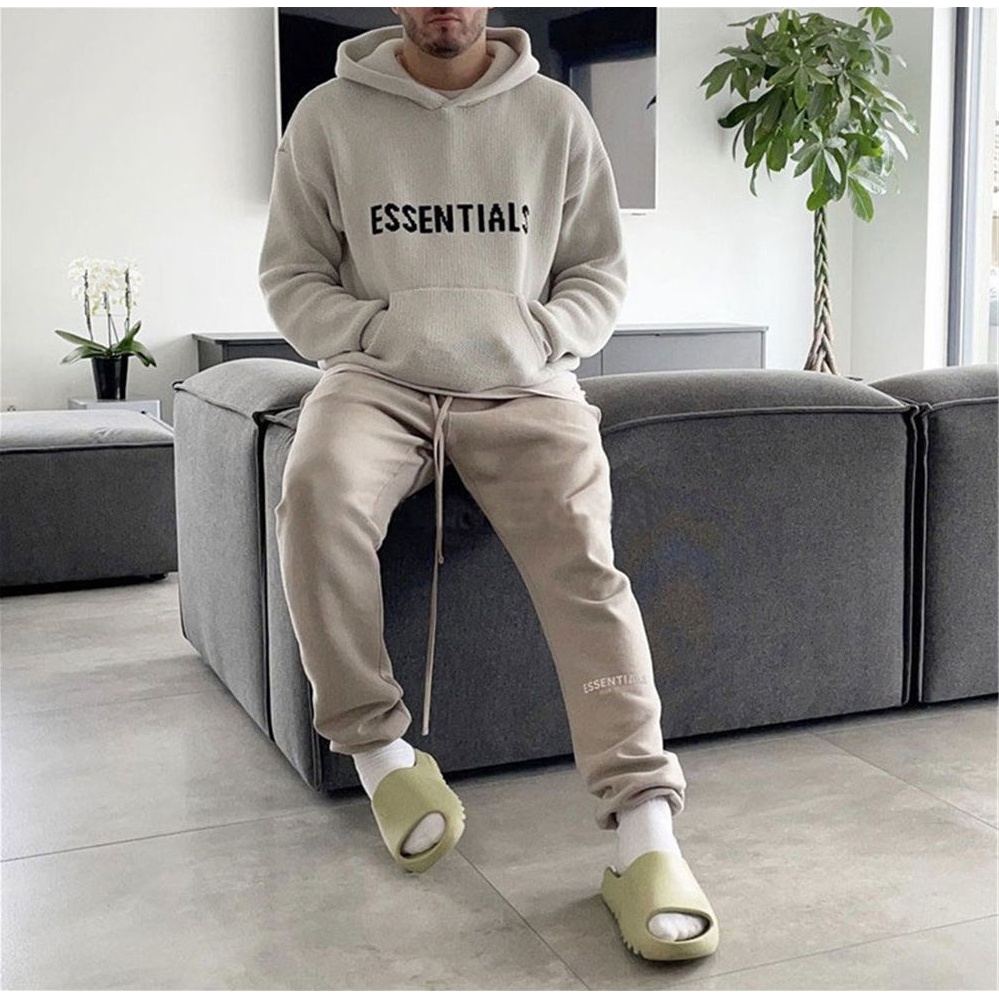 Áo hoodie len FEAR OF GOD FOG ESSENTIALS Knit Oatmeal cao cấp, Áo khoác có mũ form rộng ESSENTIALS len dệt kim oversize