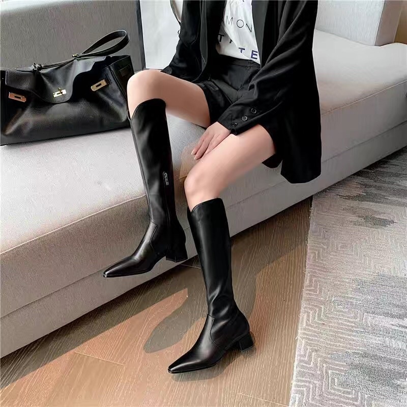 Boot đùi nữ cao bồi cổ V da mềm có size 40 + ảnh thật
