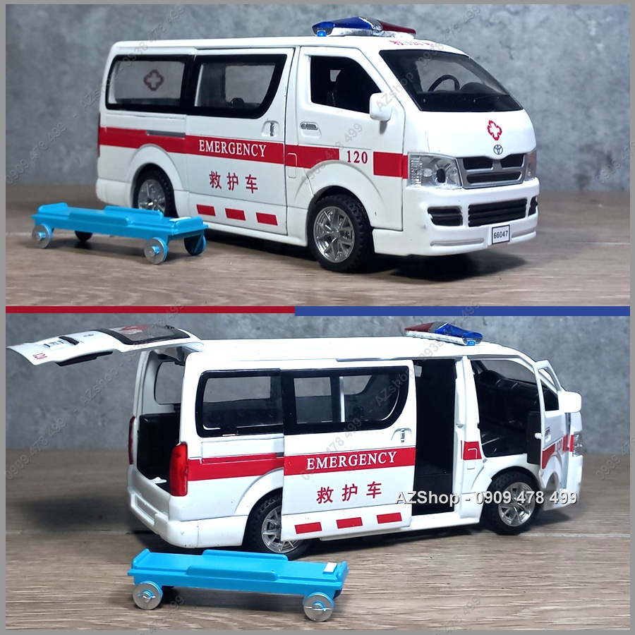 Xe Mô Hình Kim Loại Xe Cấp Cứu Toyota Hiacce Kèm Băng Ca - Tỉ Lệ 1:32 -9993