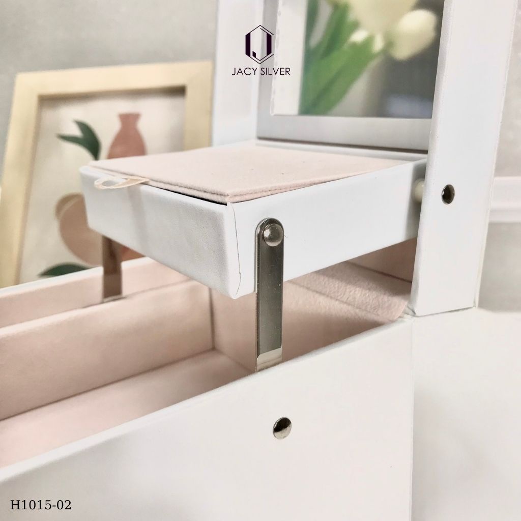 Hộp da đựng trang sức 3 tầng kèm gương, chống nước, hộp đựng nữ trang gọn gàng, tiện lợi H1015