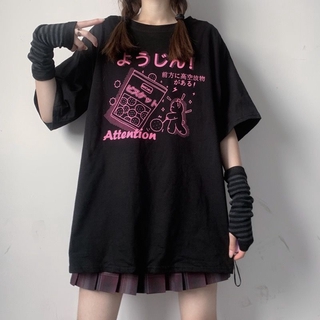 Áo thun đen tay lỡ dáng rộng phong cách Hàn Quốc Harajuku cho nữ sinh