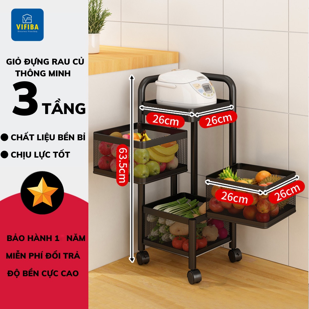 Kệ Xoay Đa Năng 360 Độ Đựng Rau Củ Quả Dáng Vuông, Kệ Đựng Đồ Thông Minh Tiết Kiệm Không Gian Thép Carbon Cao Cấp