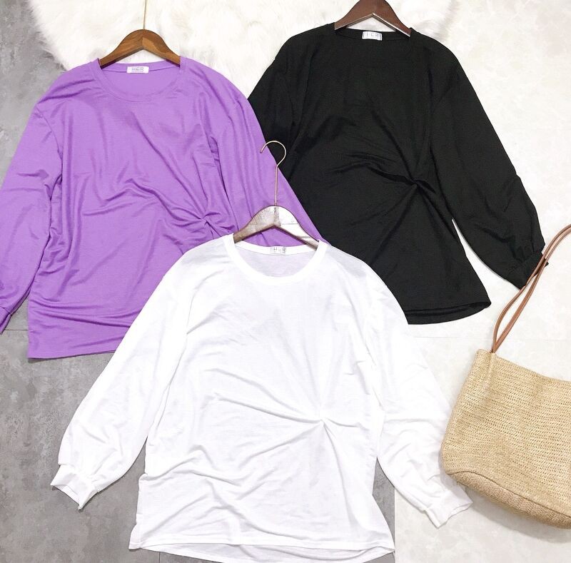 Áo phông cổ tròn xoắn eo bo tay