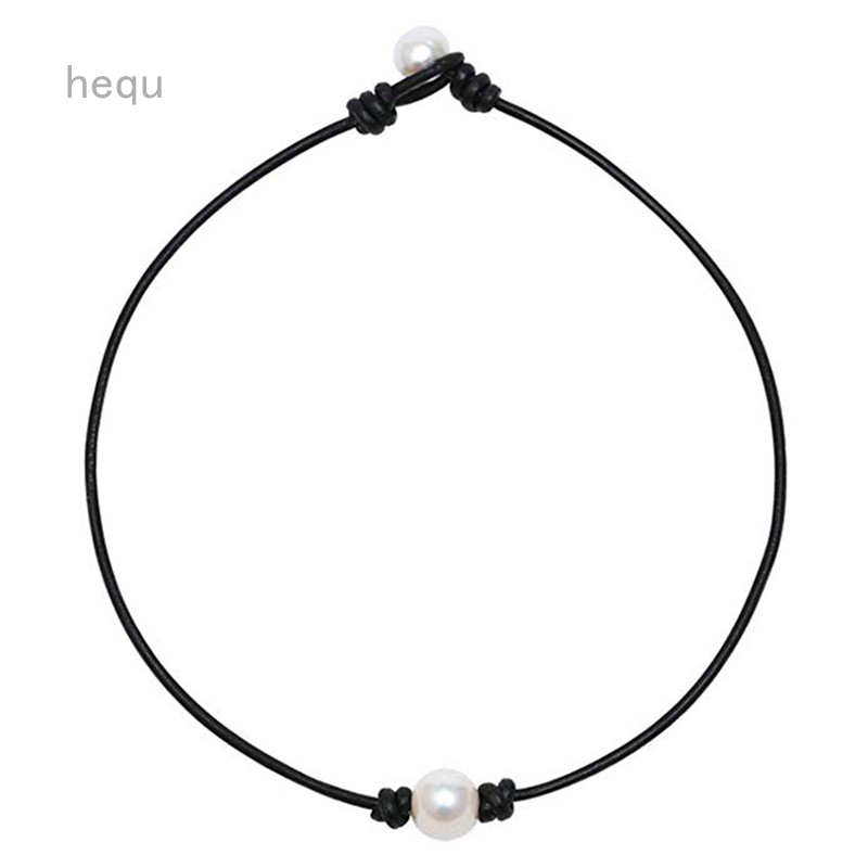 (Miễn Phí Giao Hàng) Vòng Cổ Choker Da Đen Đính Hạt Giả Ngọc Trai