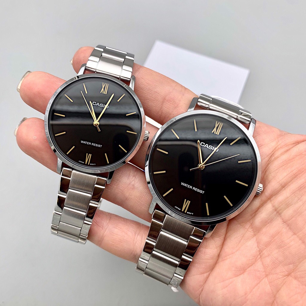Đồng hồ đôi nam nữ dây kim loại Casio Anh Khuê MTP/LTP VT01D-1B