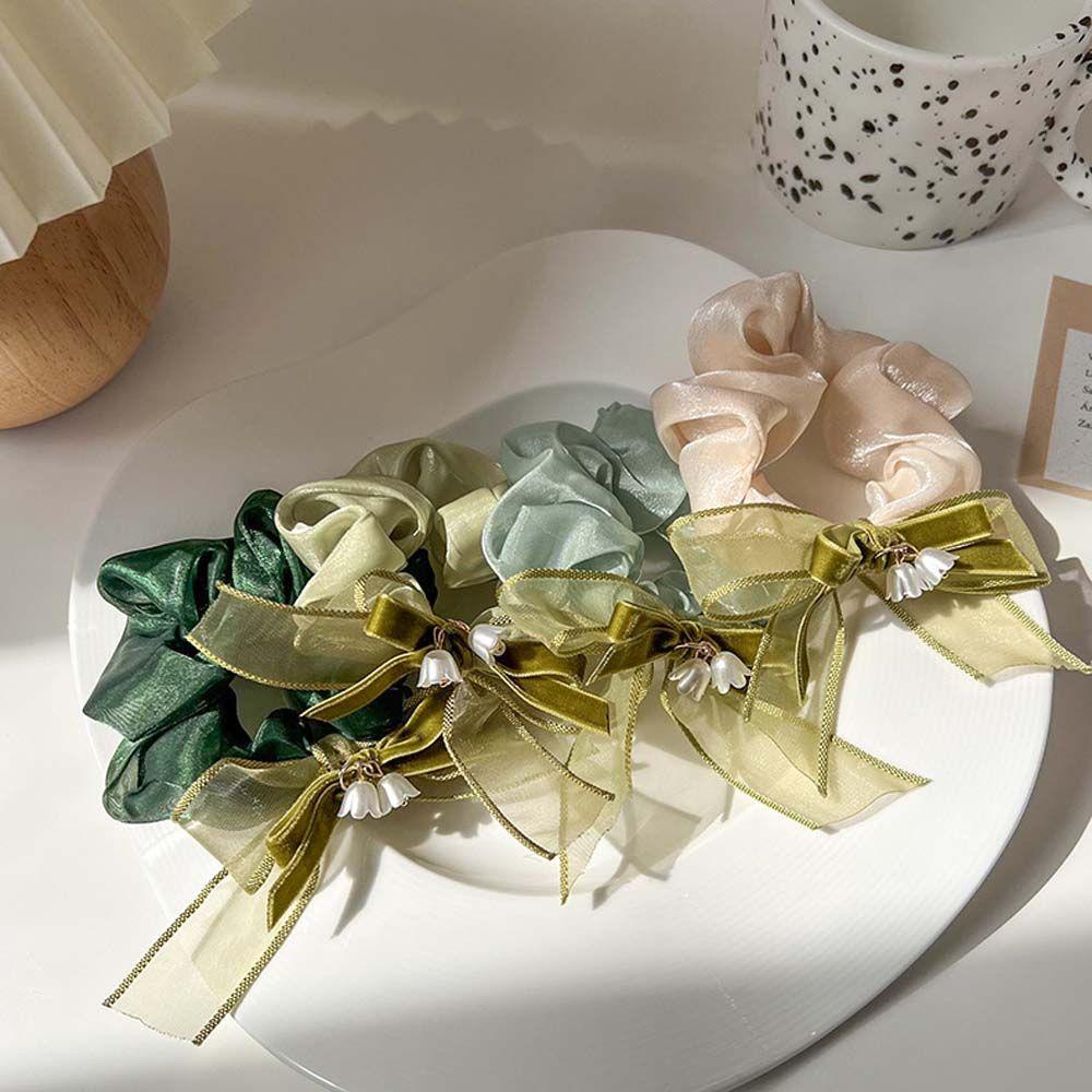 Dây Cột Tóc Đuôi Ngựa In Họa Tiết Hoa Trà Phong Cách Hàn Quốc Tinh Tế Thời Trang Cho Nữ Giá Đỡ