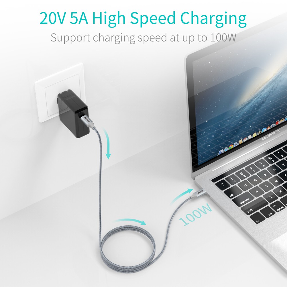 Dây Cáp Sạc Usb CHOETECH Loại C 100w 20v 5a 6ft Cho Máy Tính Bảng Samsung/Macbook Pro 2018