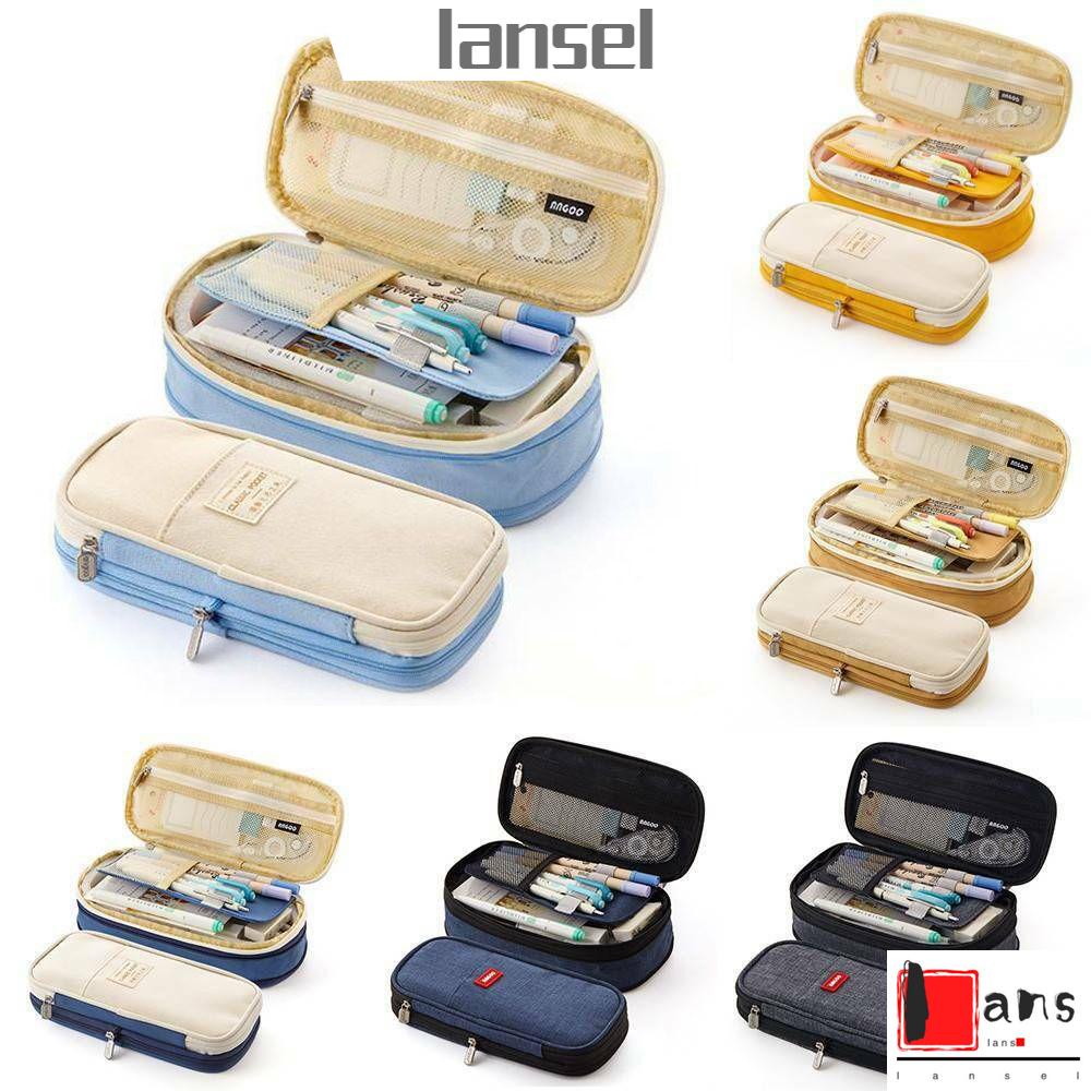 Hộp Bút Vải Canvas Hai Ngăn Sức Chứa Lớn Có Khóa Kéo Nhiều Màu Sắc