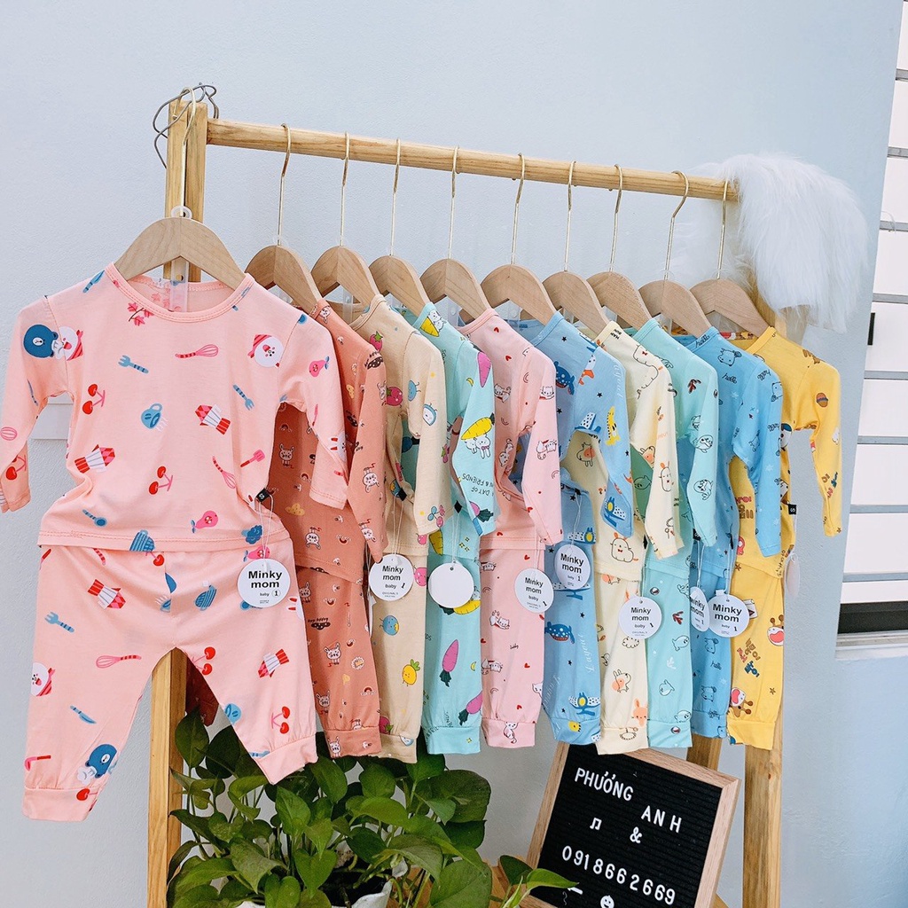Bộ dài tay bé trai, bé gái Minky Mom in Họa tiết ngộ nghĩnh  size 3-18kg