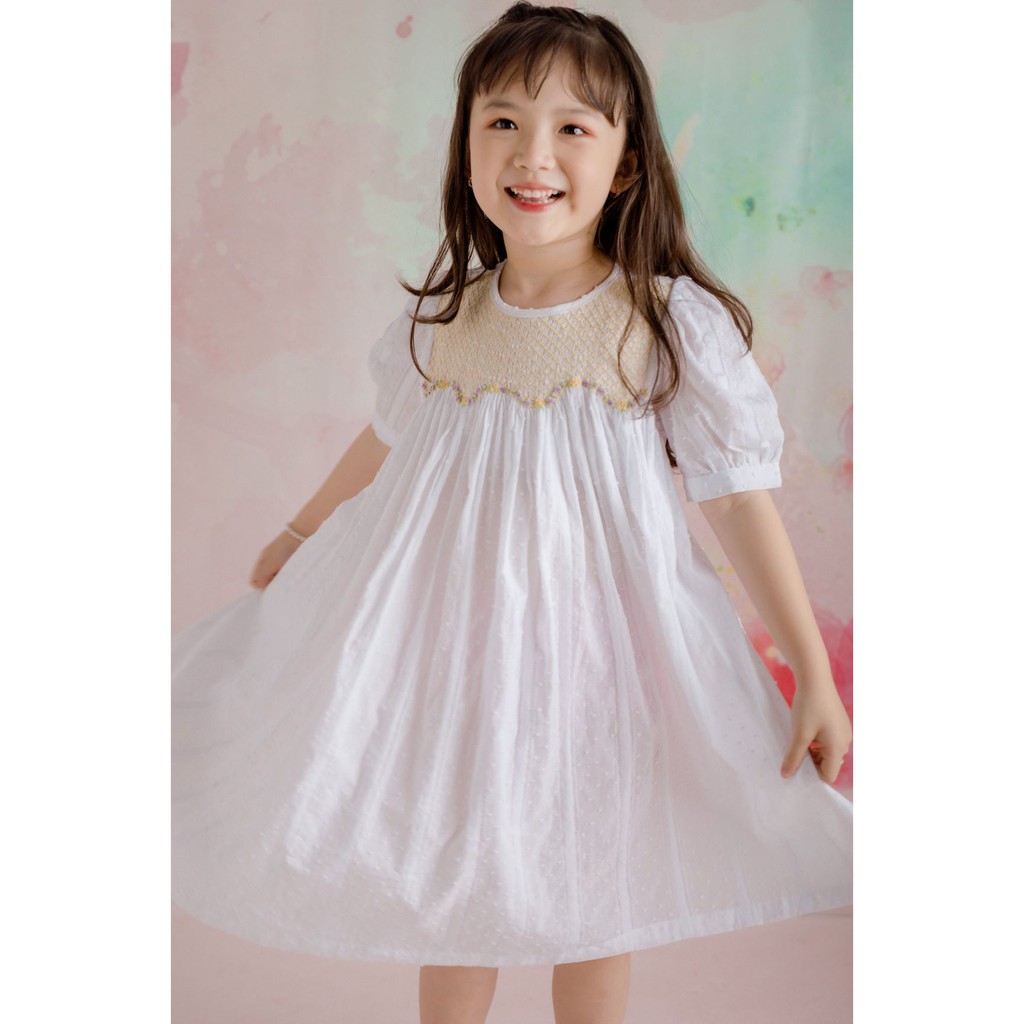 [LITTLE PINK] FLORA SMOCKED DRESS - Váy Smock hoa tím bé gái