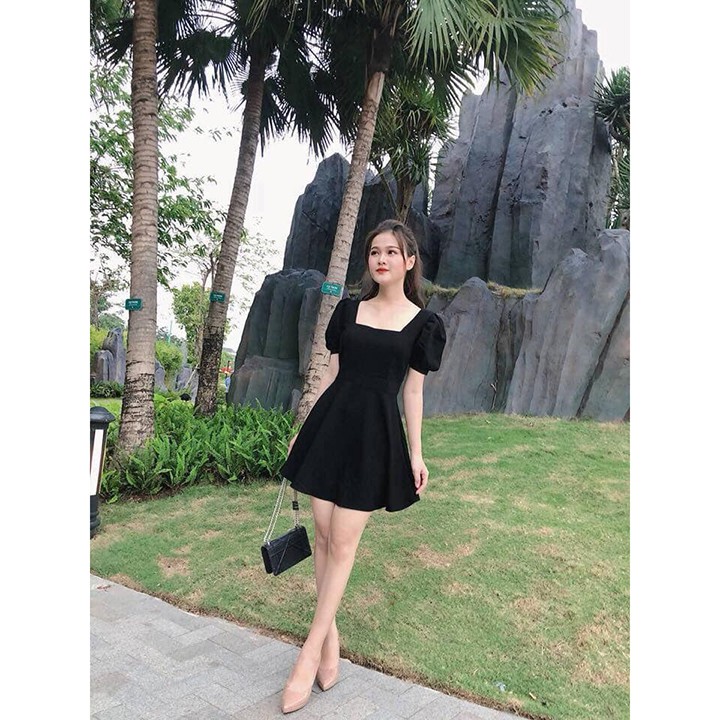 Đầm Xòe Cổ Vuông Thanh Lịch Thiết Kế Dễ Thương