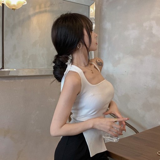 QADCOL Áo dệt kim hai dây màu trắng thời trang cho nữ