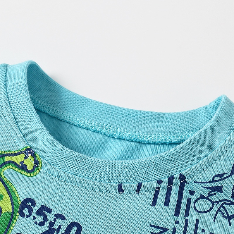 Áo Thun Cotton Tay Ngắn Cổ Tròn In Hình Khủng Long Hoạt Hình Dễ Thương Thời Trang Mùa Hè Cho Bé Trai