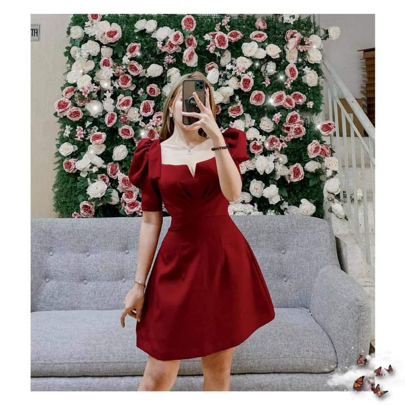 Đầm dự tiệc xoắn ngực tay phồng sang trong Mar Dress