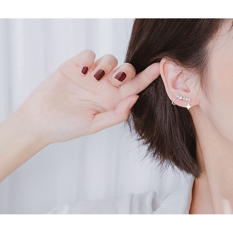 Ahellogirl Khuyên tai màu bạc đính hạt pha lê duyên dáng