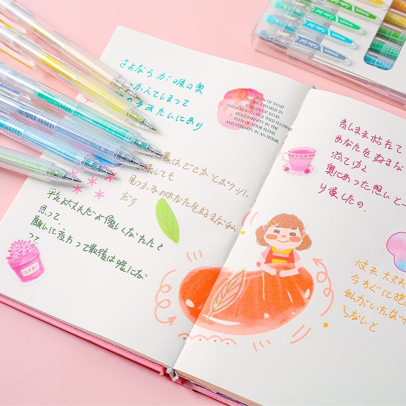 Set 9 Bút Bi Màu Dễ Thương Có Thể Thu Gọn Tiện Dụng
