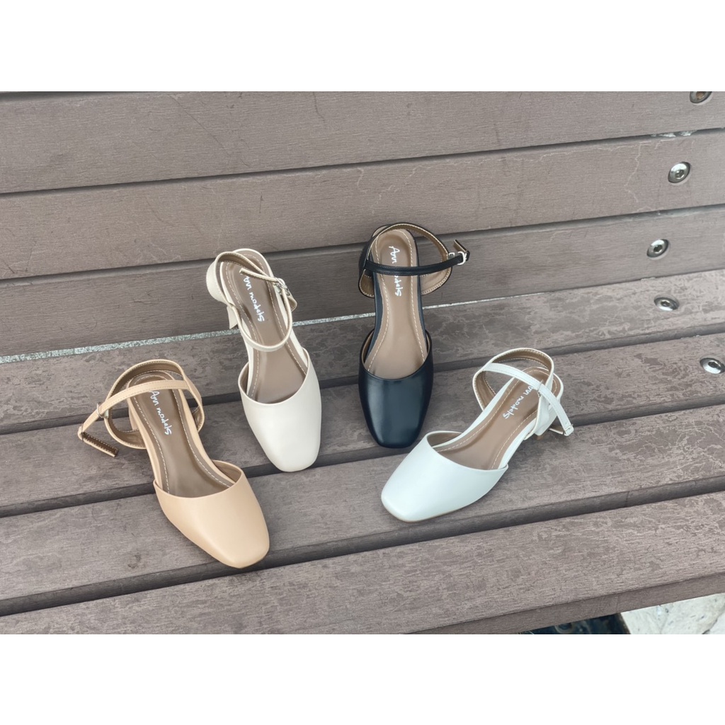 Giày cao gót slingback Anmoldels mũi vuông gót vuông cao 3 phân đủ màu