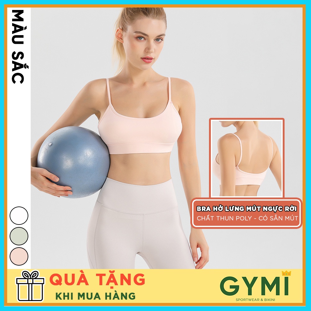 Áo bra tập gym yoga nữ GYMI AL32 dáng 2 dây thể thao hở lưng chất thun poly lạnh cao cấp nâng đỡ ngực