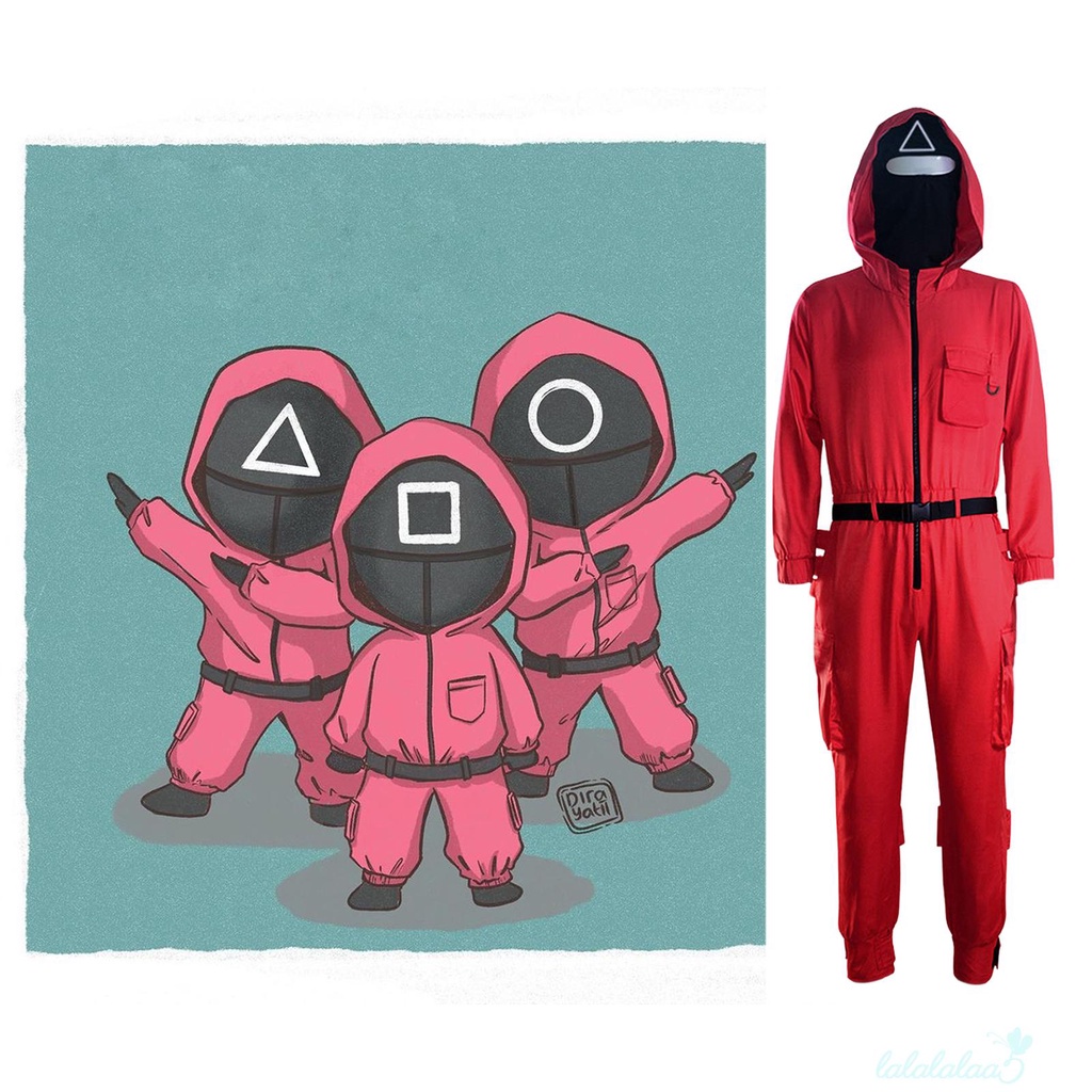 Bộ đồ liền thân tay dài hóa trang nhân vật trong phim Squid Game có khóa kéo và mũ đội đầu dành cho nam | BigBuy360 - bigbuy360.vn