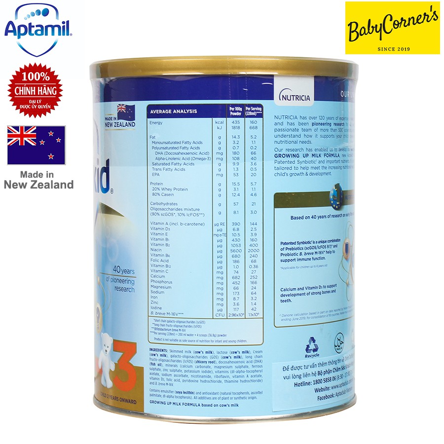 SỮA BỘT APTAKID NEW ZEALAND SỐ 3 HỘP 900G CHO BÉ