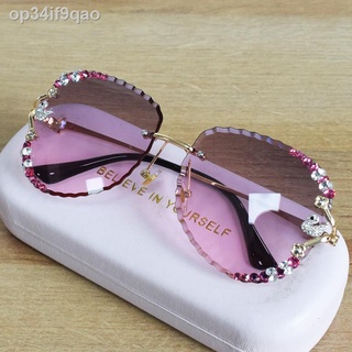 (Date mới)❉๑2021 kính râm không gọng phụ nữ mặt tròn dài vuông thời trang nạm kim cương mát thiên nga