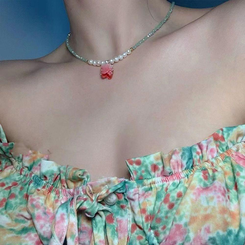 Vòng Cổ Chuỗi Hạt Mặt Hoa Tulip Sáng Tạo Cho Nữ