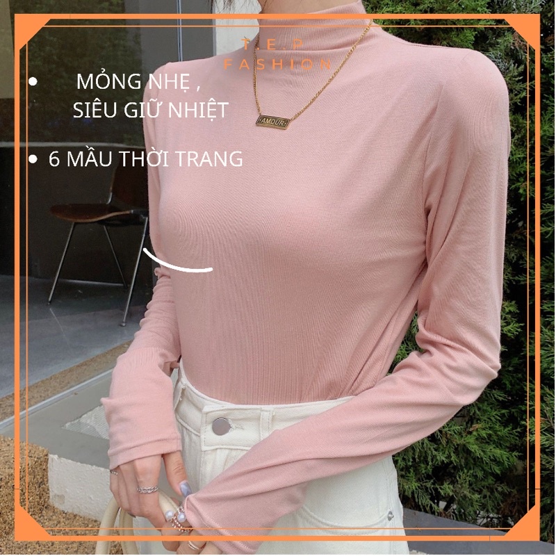 Áo Giữ Nhiệt Nữ Trơn, Áo Thun Dài Tay Body Cổ 3 Phân Nữ Nhiều Mầu Phong Cách Hàn Quốc Tep Fashion - AGN003