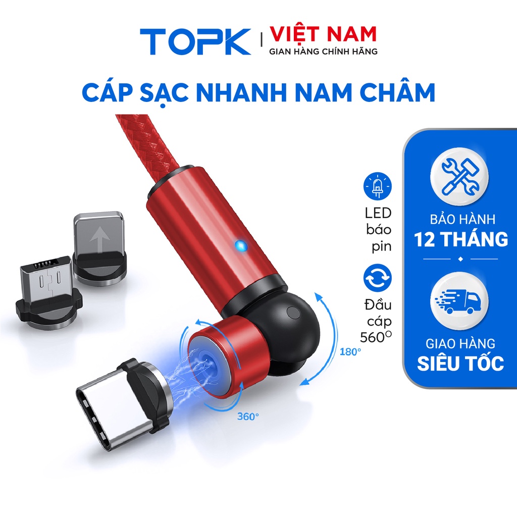 Dây sạc nam châm AM68 Sạc nhanh 3A Dây dù 1m - Hàng bảo hành 12 tháng
