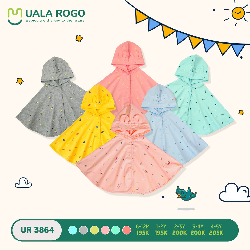 Áo khoác phép thuật tai thỏ Poncho cao cấp bé trai bé gái UALA ROGO 3864