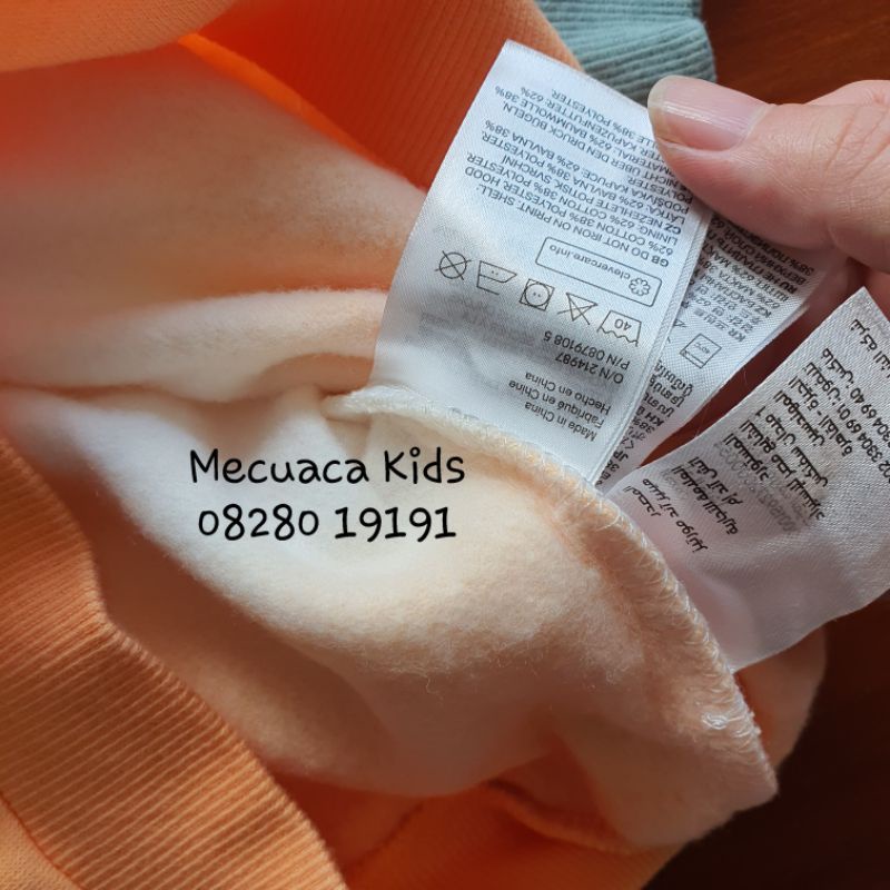 Áo hoddie nỉ bông có mũ màu loang xanh cam cho bé trai bé gái xuất dư