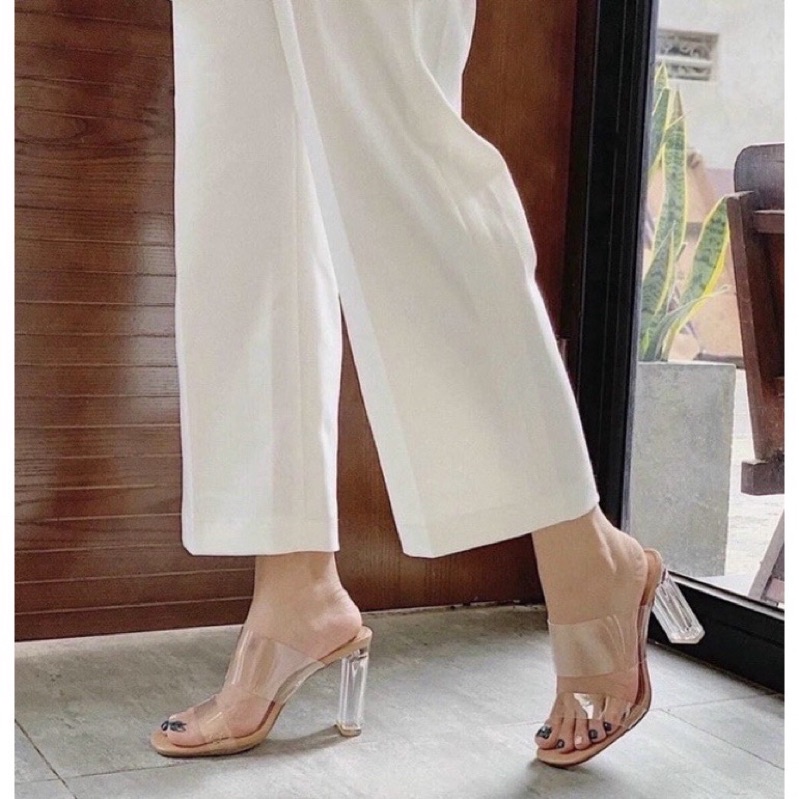 Guốc Zara quai mica 2 màu hồng + trong mềm êm chân, gót 7p và 9p tôn dáng