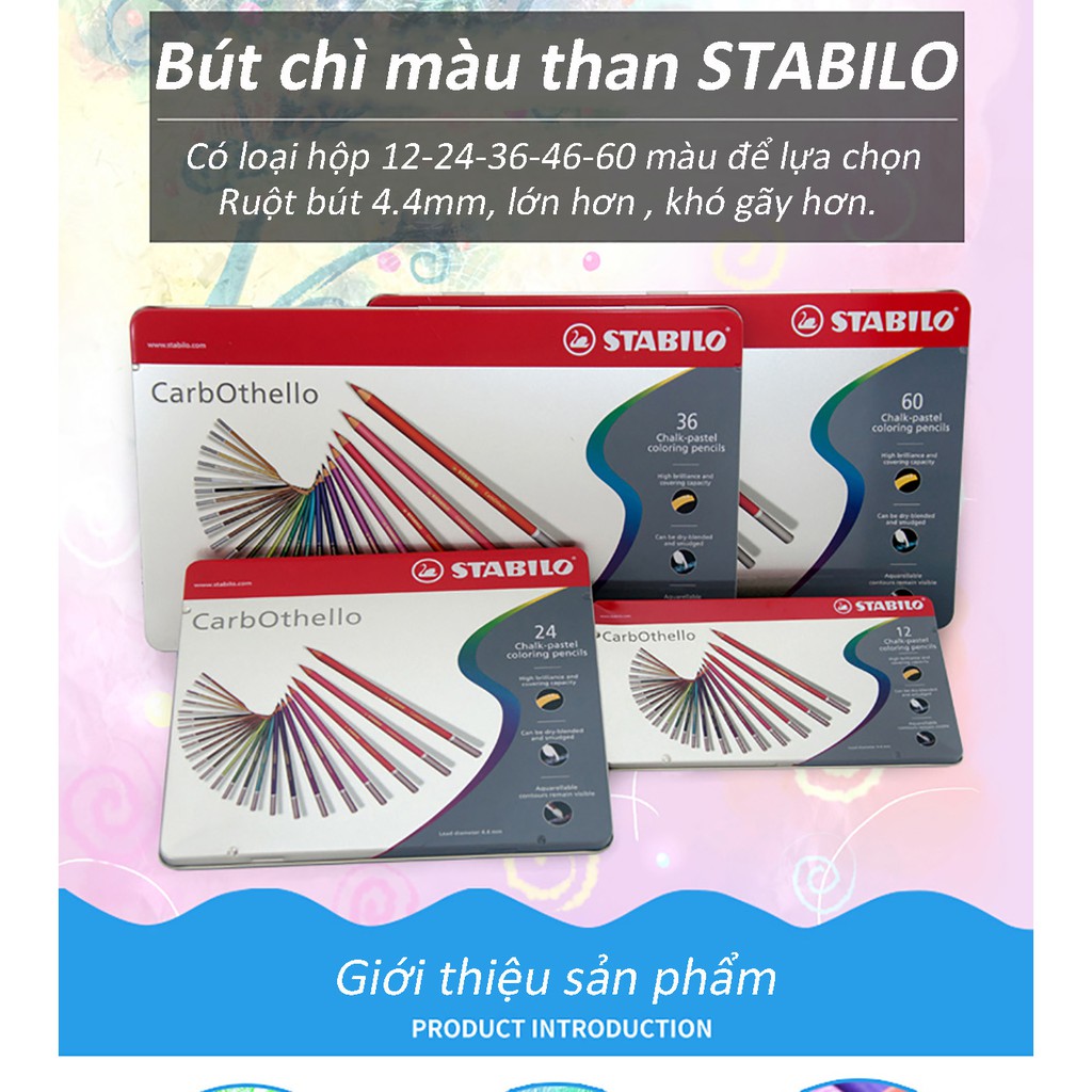 Bộ 1 hộp bút chì màu STABILO CarbOthello 60 cây hộp thiếc + 1 cọ bút chì nước HDWB103 + Tô màu STABILO SVCB (CLC1460MB+)