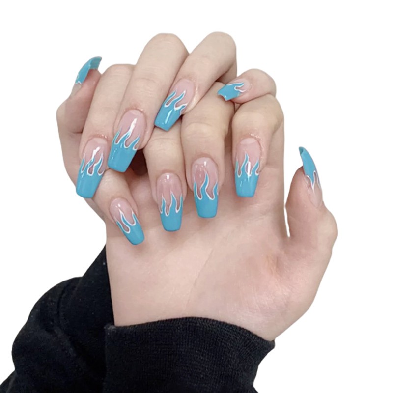 Bộ 24 móng tay giả họa tiết ngọn lửa độc đáo hợp thời trang