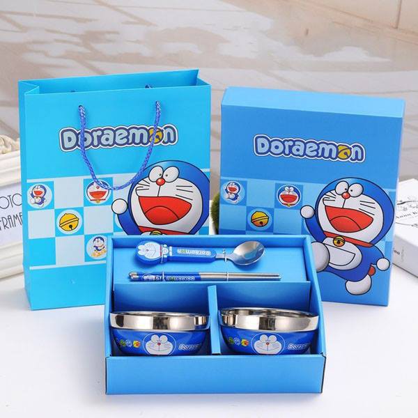 Bộ dụng cụ ăn dặm chống nóng cho bé, 3 mẫu Doremon-Hello kity- Pooh ( chất liệu inox) [Hot Hot Hot]