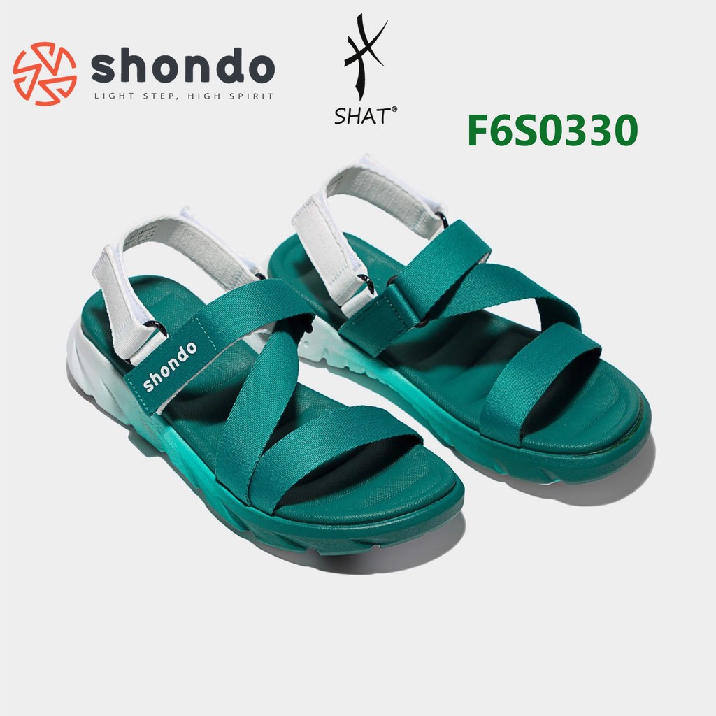 Giày sandal Shondo nam nữ đi học F6 đế bằng ombre đế xanh trắng F6S0330