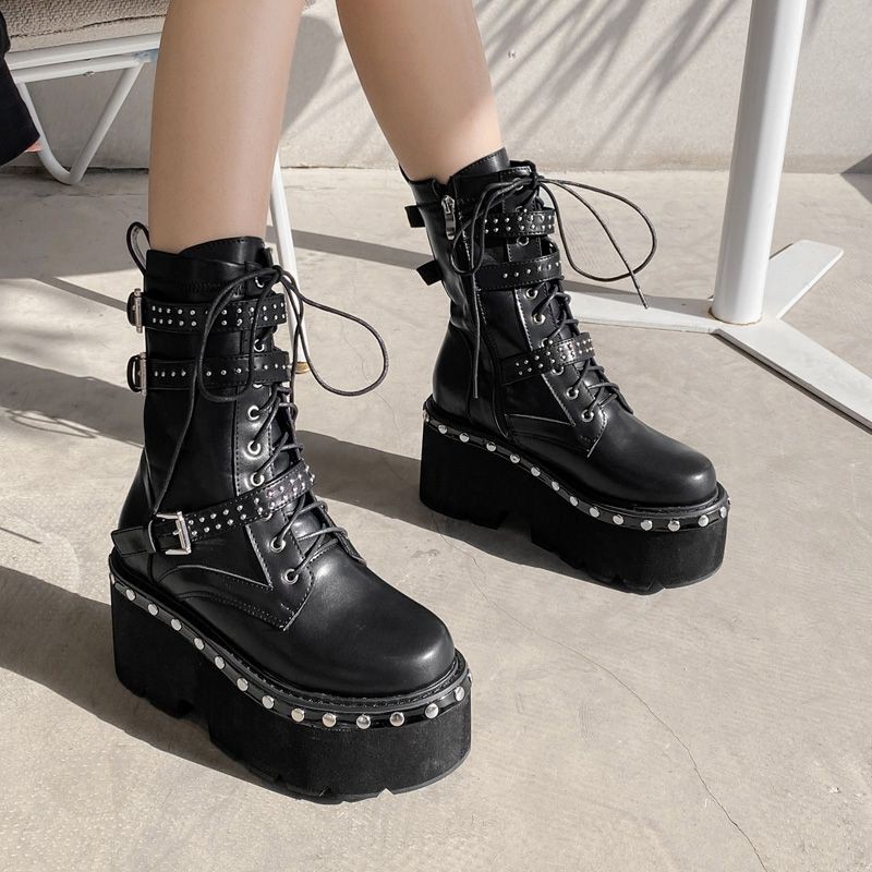 (SẴN SIZE 34 - ORDER) Boots L38 high and chic viền đinh đế cao 9cm | BigBuy360 - bigbuy360.vn