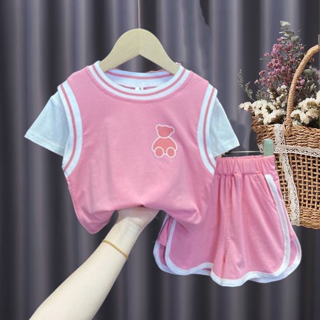 Bộ Áo Thun Tay Lửng + Quần Short Dáng Rộng Thời Trang Mùa Hè Cho Bé Gái 1 Tuổi 2345