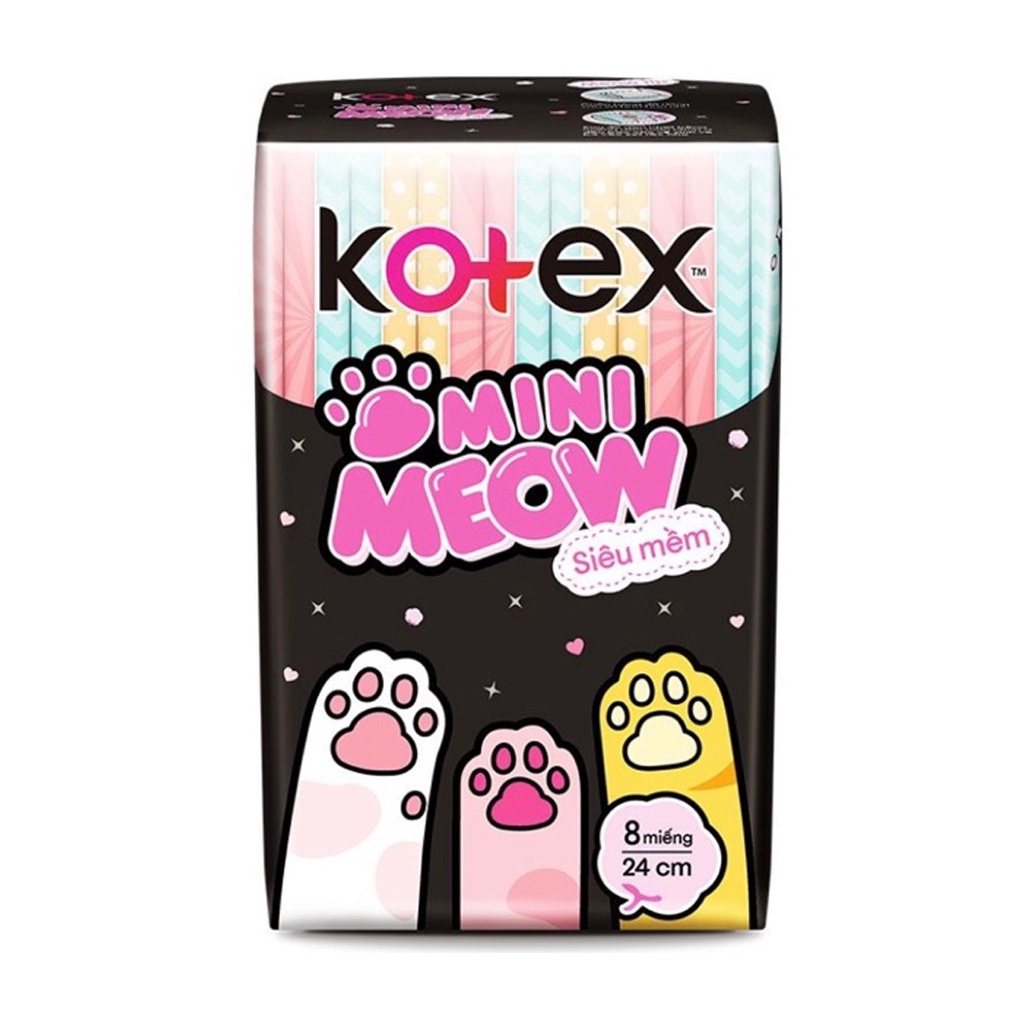 Băng vệ sinh Kotex Mini Meow siêu mềm 24cm (Gói 8 miếng)