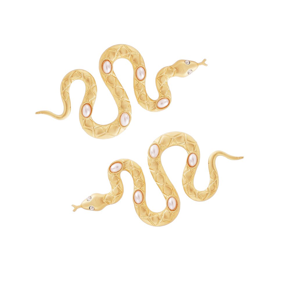 Khuyên tai hình rắn mạ bạc đính đá và ngọc trai