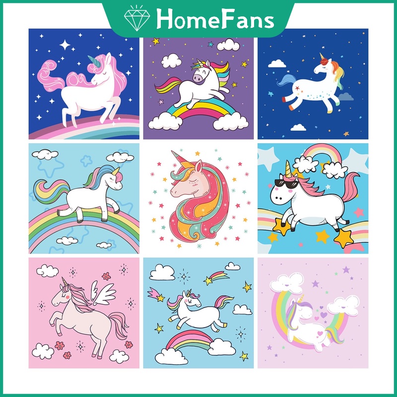 Bộ Tranh Đính Đá 5D DIY Hình Kỳ Lân Và Cầu Vồng Kích Thước 30x30cm / 40x40cm / 50x50cm