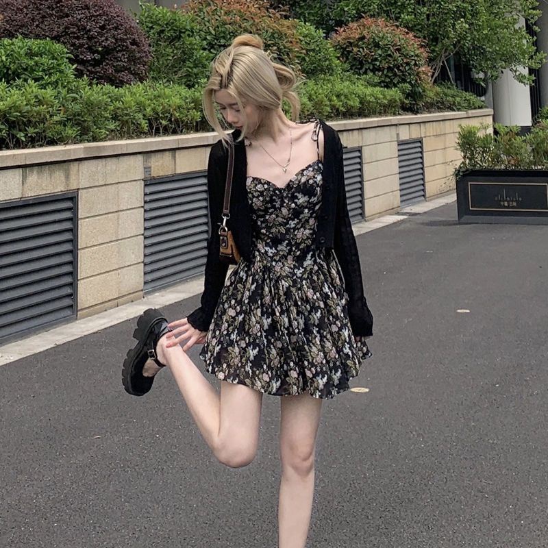 SET VÁY 2 DÂY HOA NHÍ + ÁO LEN MỎNG KHOÁC NGOÀI HÀNG QUẢNG CHÂU OD