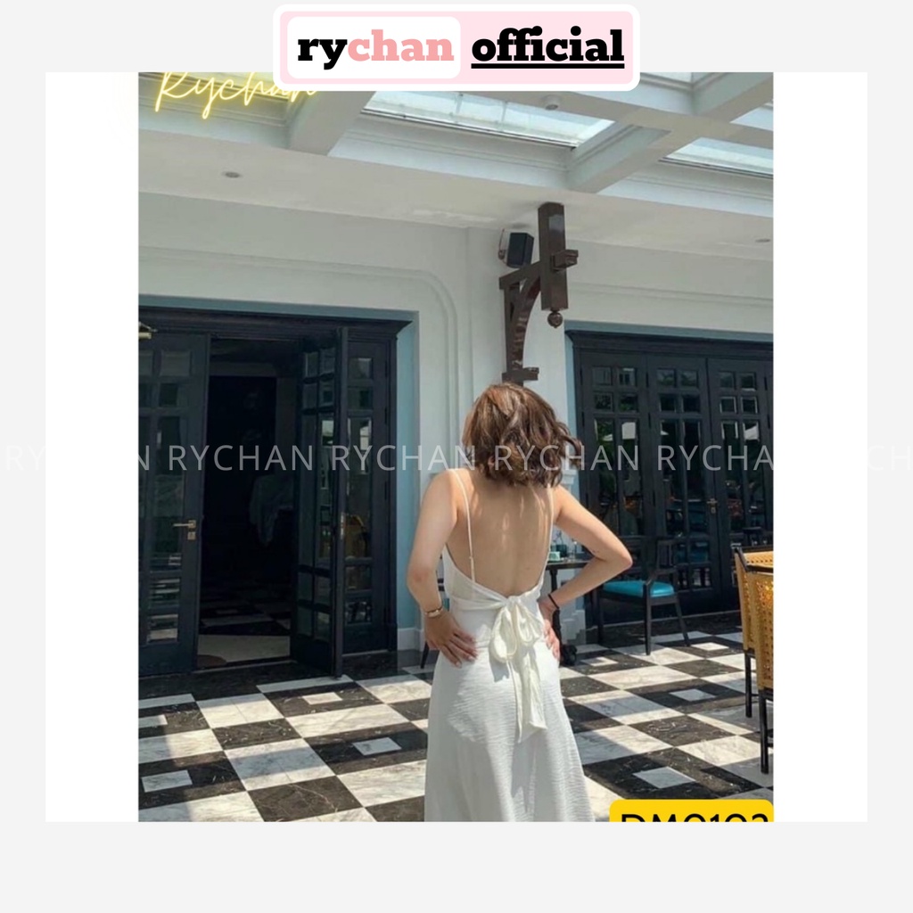 Đầm Maxi Đi Biển Hai Dây Cột Nơ Lưng Hai Màu | Đầm Masi Dạo Biển Du Lịch 2 Dây Màu Trắng Màu Vàng - DM0133