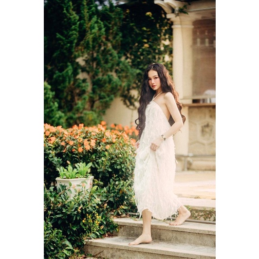 ĐẦM MAXI CỔ YẾM LÔNG CÔNG