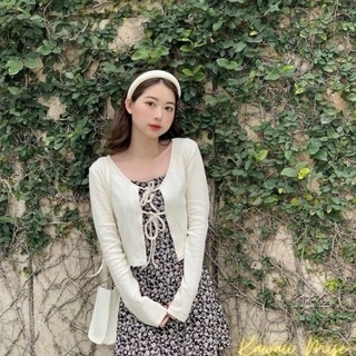 Sét váy nữ  đầm hoa nhí 2 dây kèm áo khoác len trắng xinh xắn dễ thương chụp ảnh dạo phố Kawaii Mise