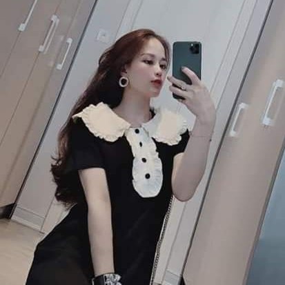 Váy bầu thiết kế đẹp sang chảnh cổ nhún bèo chất mát mịn