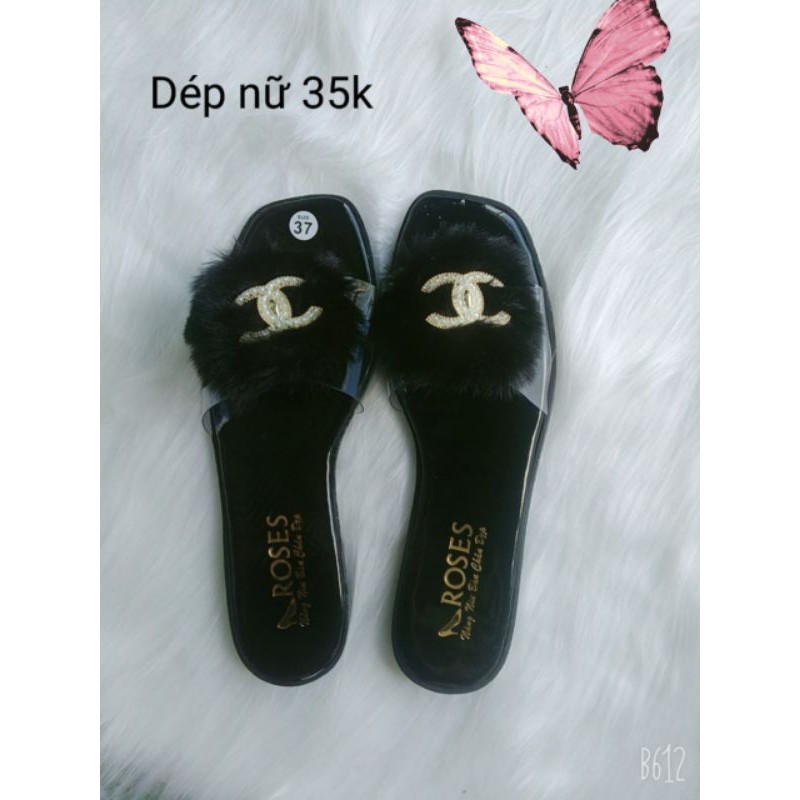 dép lông vũ nữ màu đen