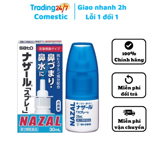 Xịt xoang mũi , ngạt mũi Nazal Sato 30ml nội địa Nhật Bản