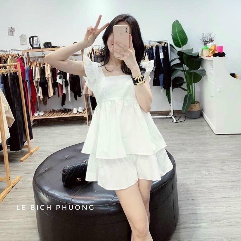 🌸🌸 ĐẸP XUẤT SẮC LUN Ạ Cập bến sét áo babydoll cánh tiên mix quần giả váy xinh xắn Chất đũi xước cao cấp mặc bao phê