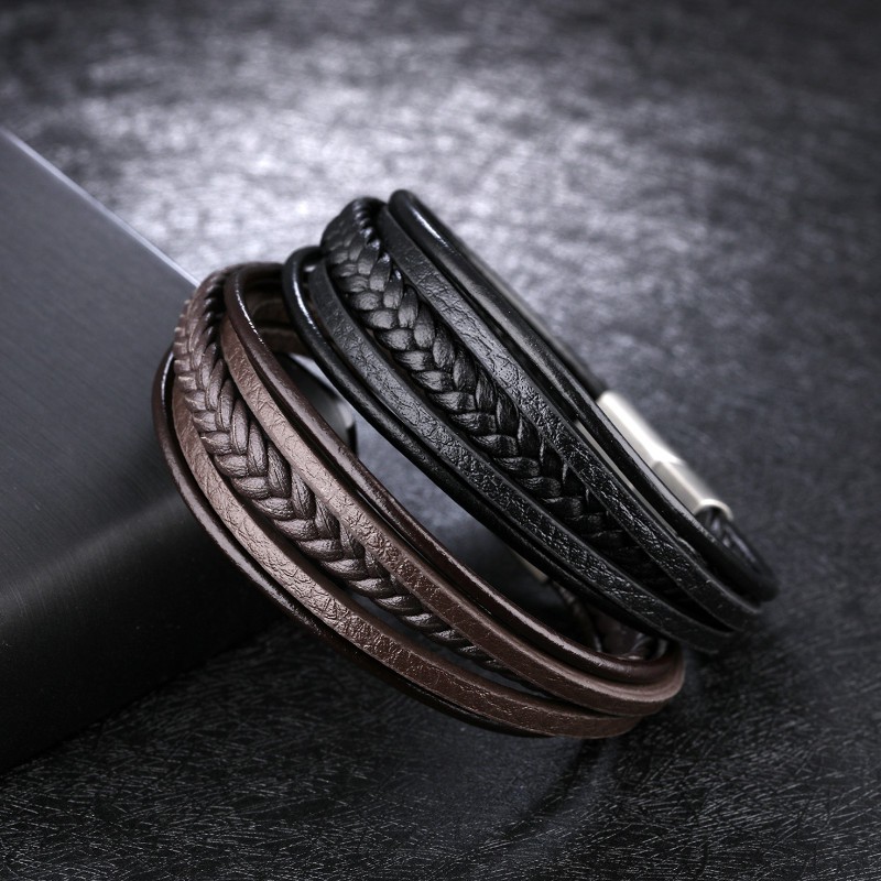 Vòng Tay Nam Dây Da Titan Ko Han Rỉ TT 3688